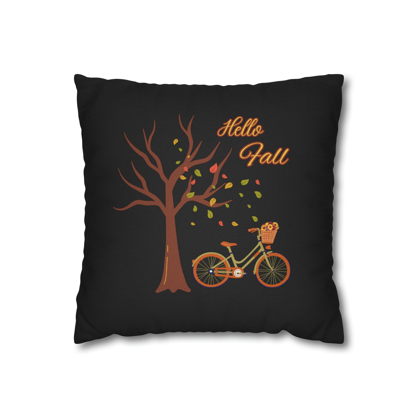 HELLO FALL!! Falling Leaves, Black Spun Polyester Square Pillow Case