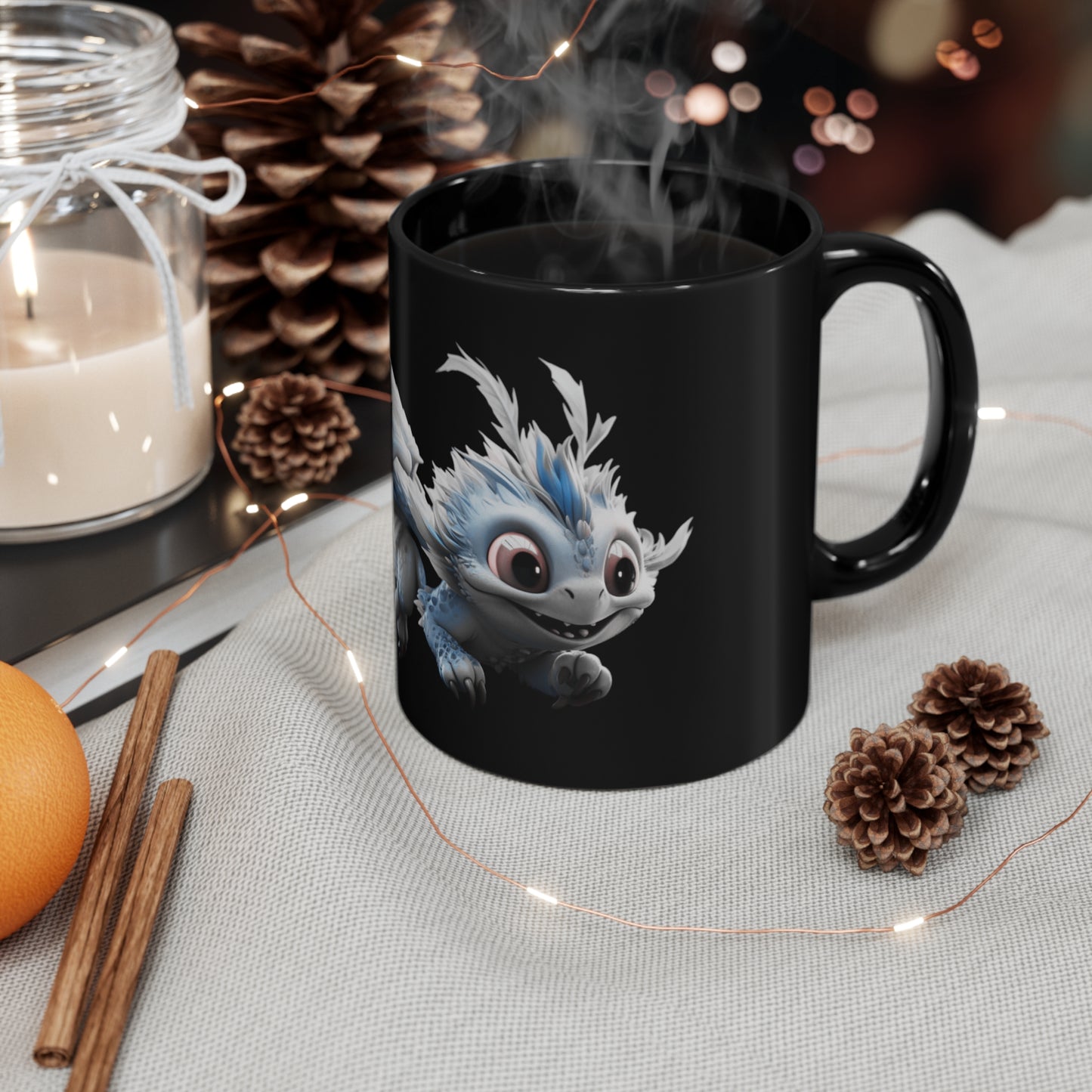 Cute Little Blue Dragon 11oz Black Coffee Mug