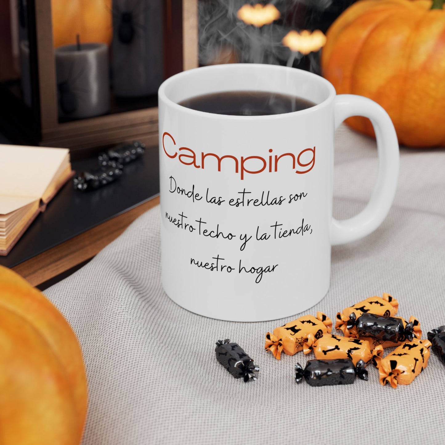 Camping Ceramic Mug, Estrellas Coffee Cup 11oz, White Coffee Mug, Camping Bajo las Estrellas, Birthday Gift, Anniversary,