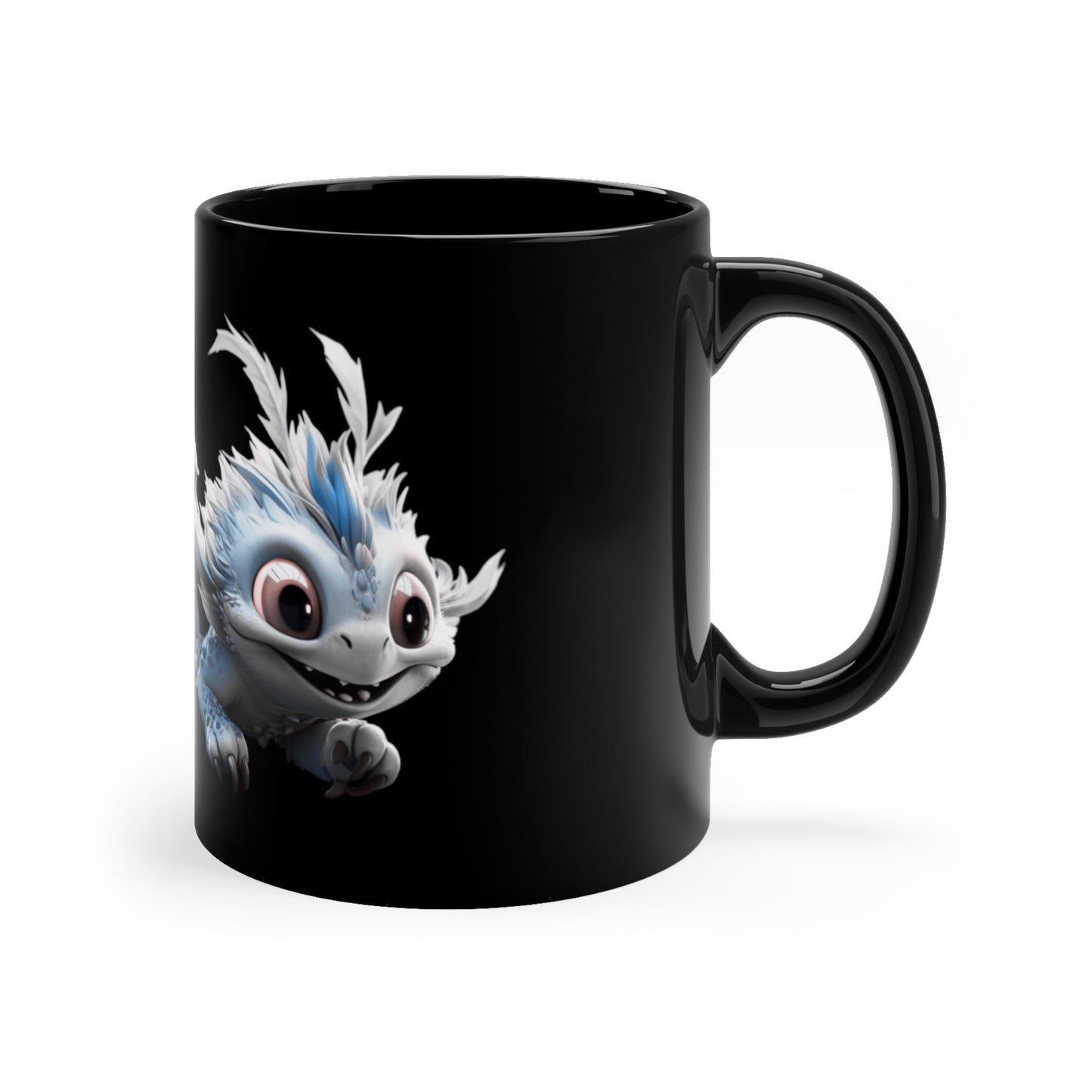 Cute Little Blue Dragon 11oz Black Coffee Mug