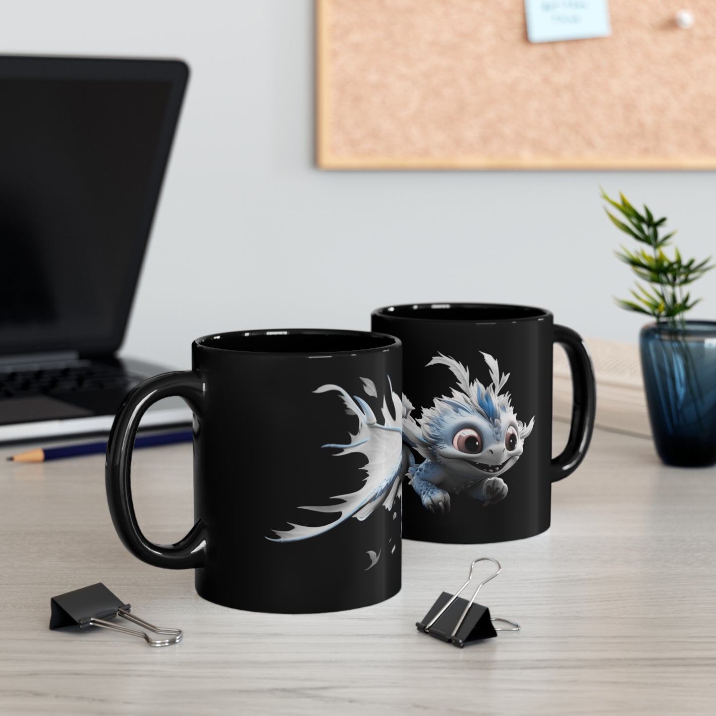 Cute Little Blue Dragon 11oz Black Coffee Mug