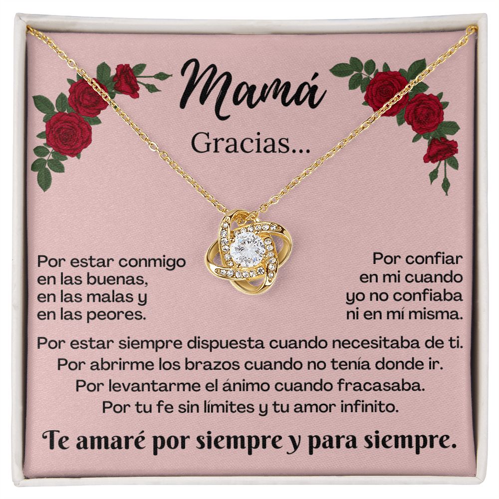 Mamá Gracias Por / Collar Nudo de Amor. Mensaje departe de la hija.