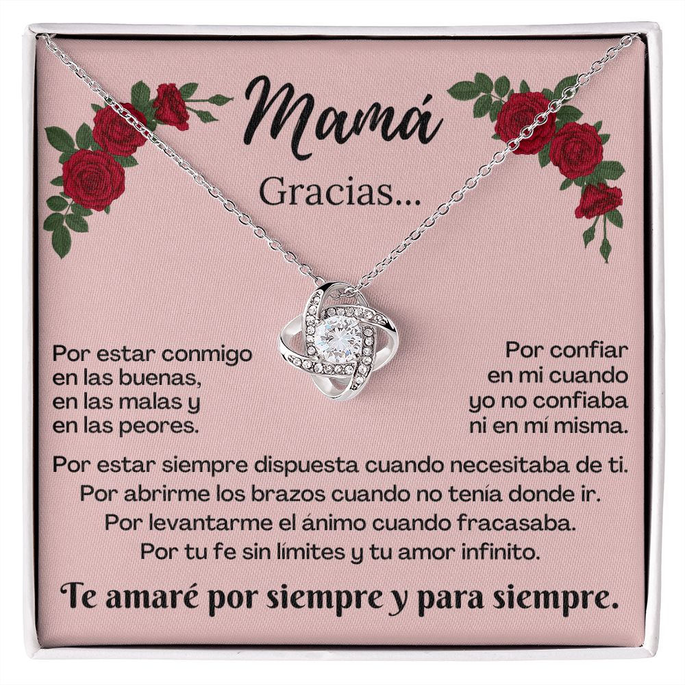 Mamá Gracias Por / Collar Nudo de Amor. Mensaje departe de la hija.