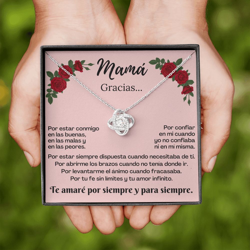 Mamá Gracias Por / Collar Nudo de Amor. Mensaje departe de la hija.