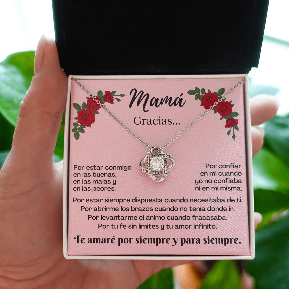 Mamá Gracias Por / Collar Nudo de Amor. Mensaje departe de la hija.