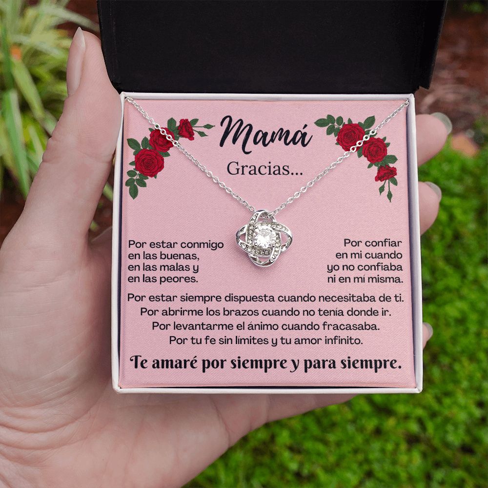 Mamá Gracias Por / Collar Nudo de Amor. Mensaje departe de la hija.