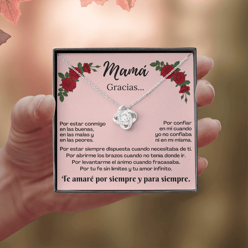 Mamá Gracias Por / Collar Nudo de Amor. Mensaje departe de la hija.