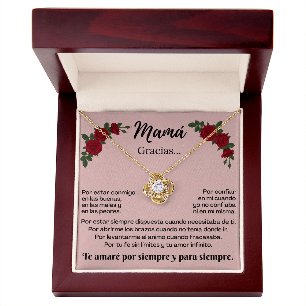 Mamá Gracias Por / Collar Nudo de Amor. Mensaje departe de la hija.