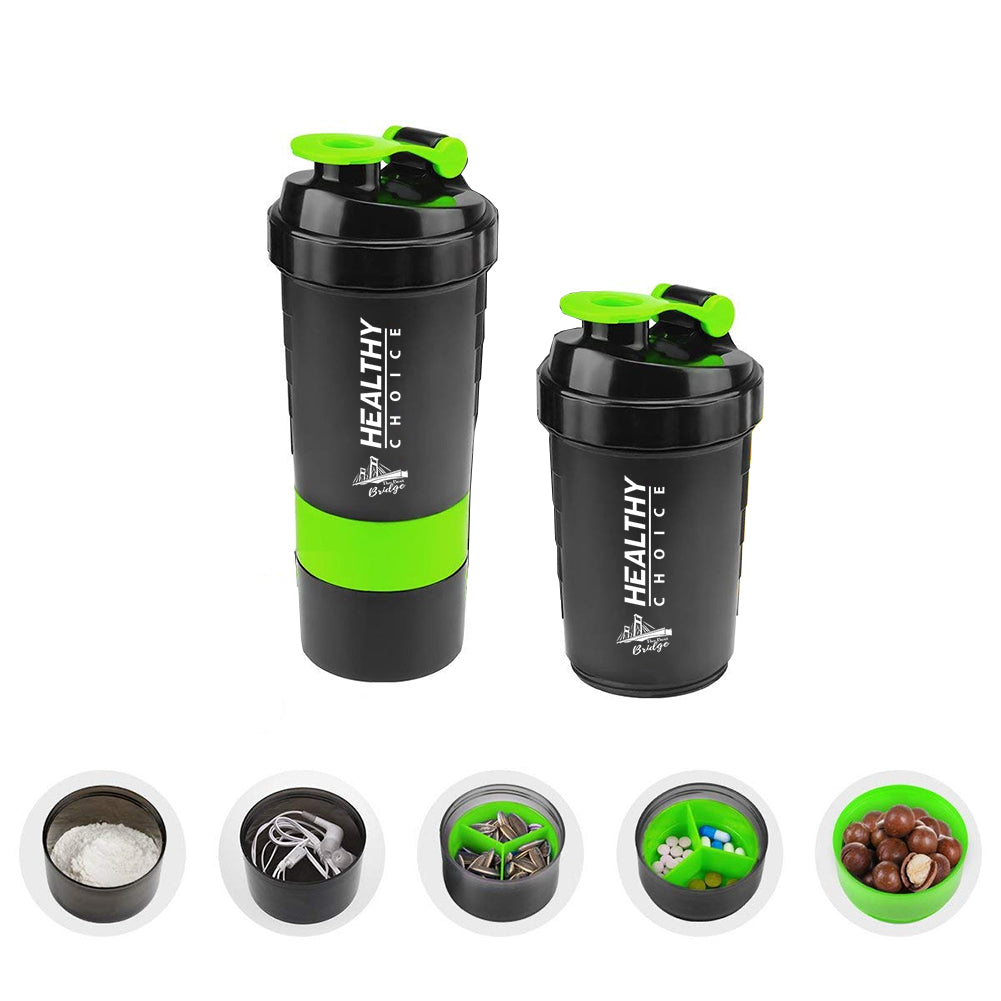 3 in 1 Shake Sport Fitness Gym Drinking Water Bottle, 500ml, 20oz.