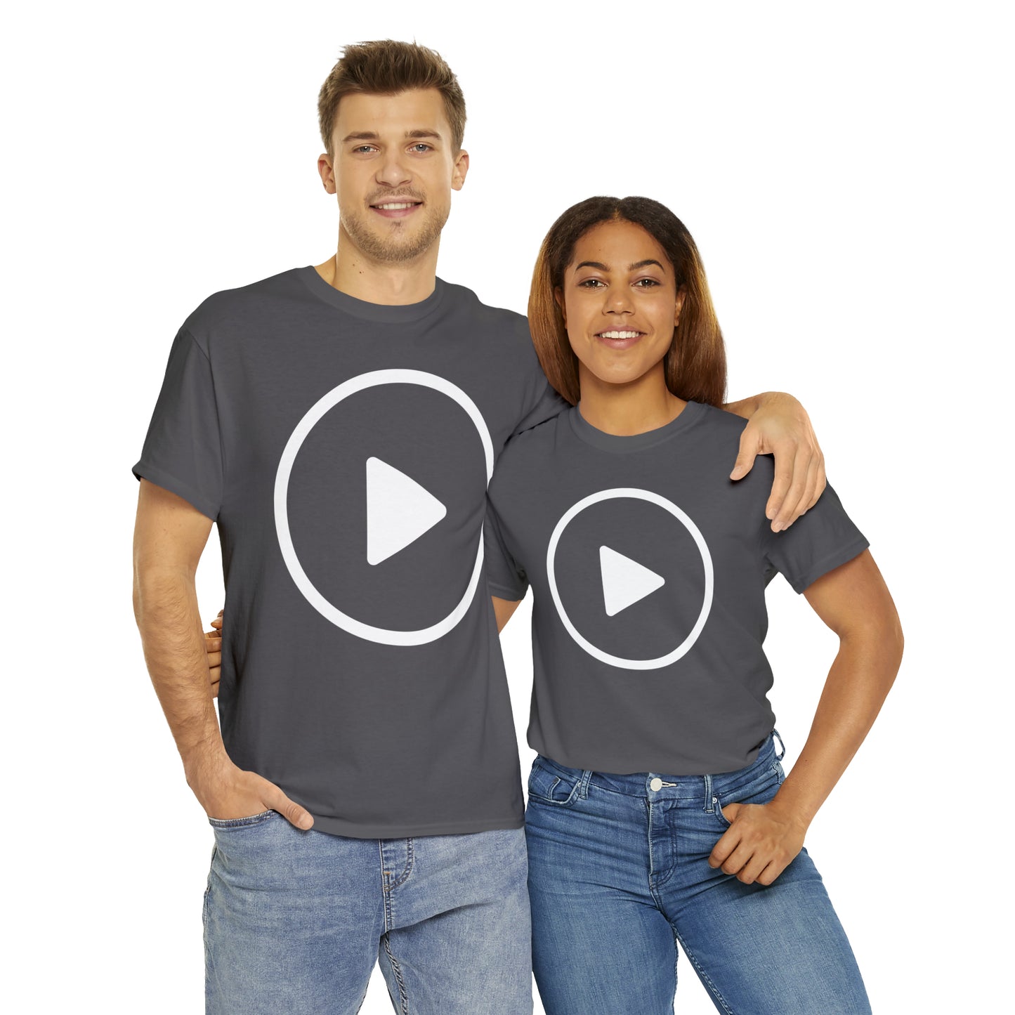 Play Button, Play On, Turn On, Play Icon, You Tube Play, Unisex Heavy Cotton Tee