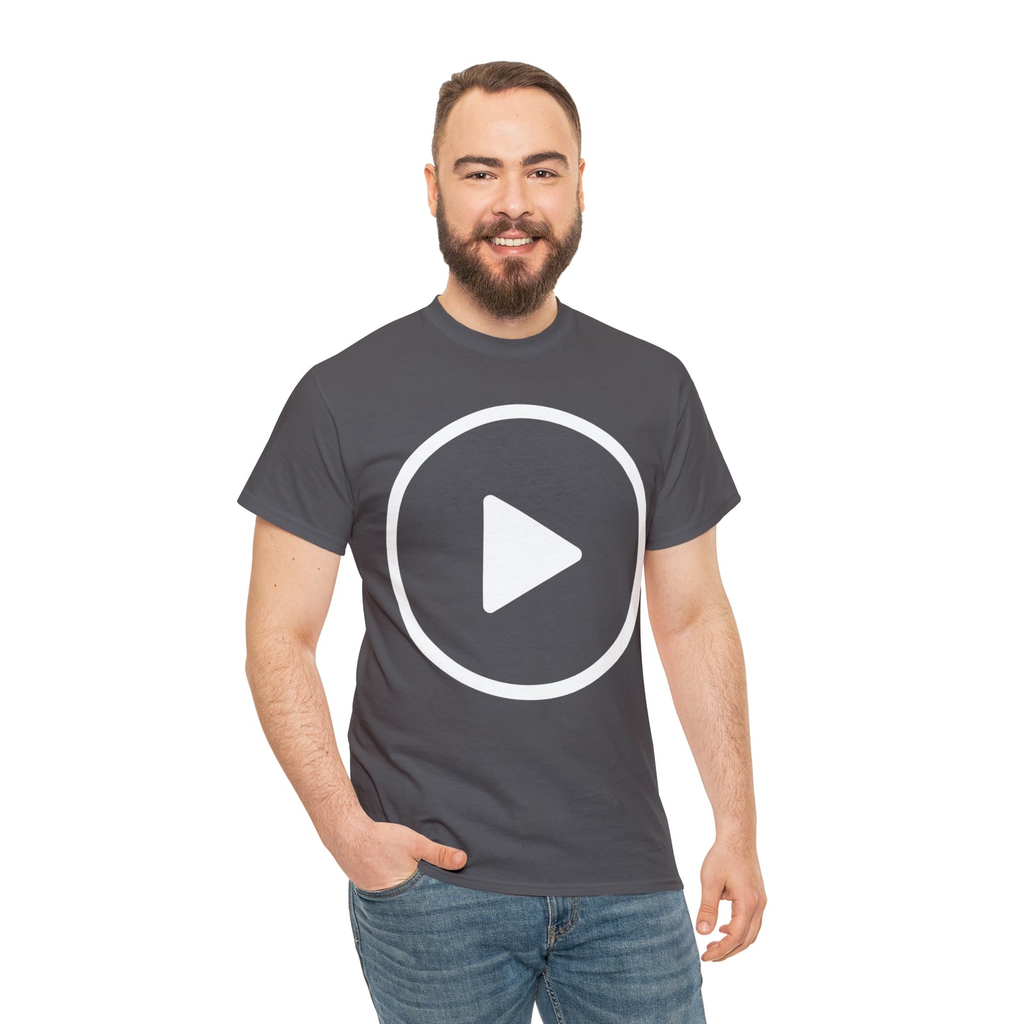 Play Button, Play On, Turn On, Play Icon, You Tube Play, Unisex Heavy Cotton Tee