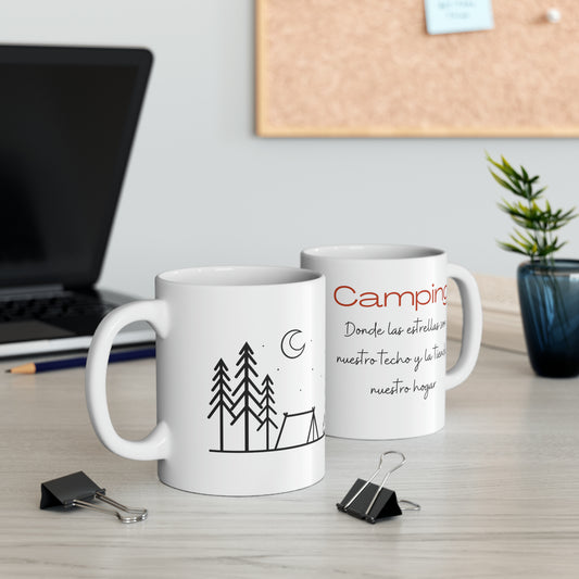 Camping Ceramic Mug, Estrellas Coffee Cup 11oz, White Coffee Mug, Camping Bajo las Estrellas, Birthday Gift, Anniversary,