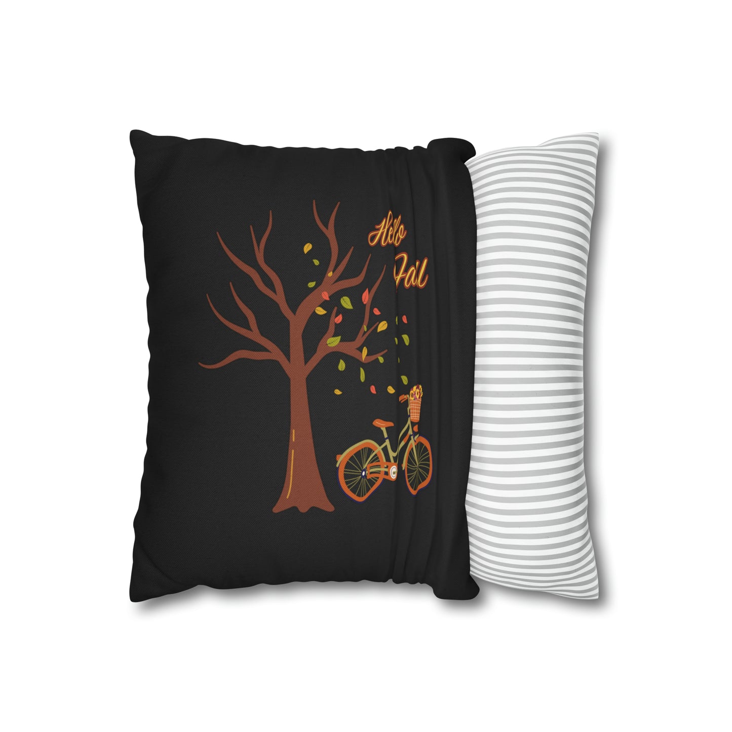 HELLO FALL!!  Falling Leaves, Black Spun Polyester Square Pillow Case