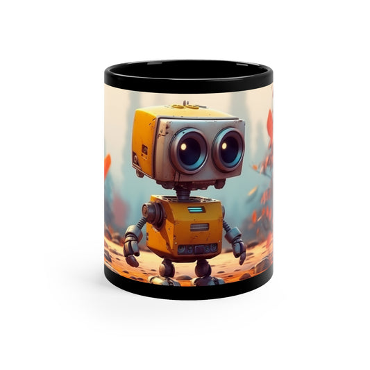 Cute Robot 11oz Black Mug, AI Art, Coffee Mug 11oz
