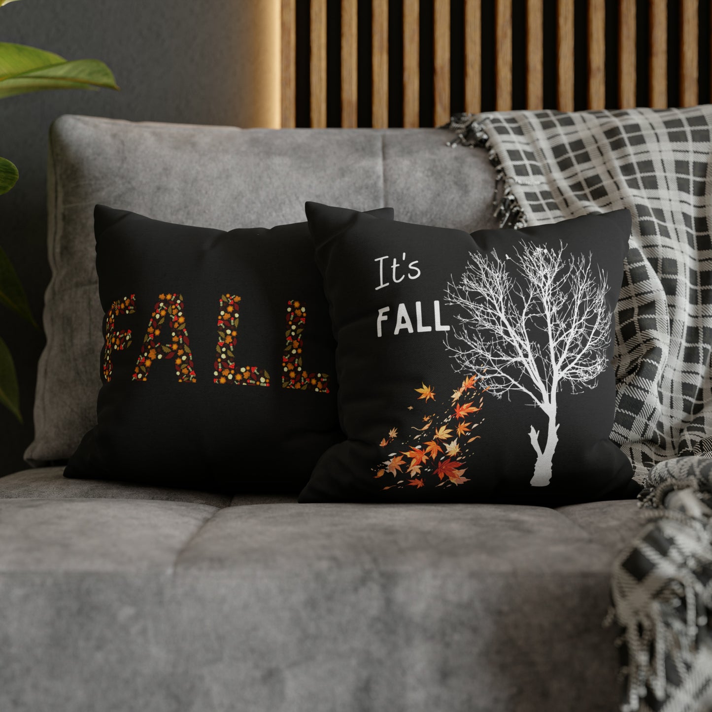 It's Fall, Black pillow cover double sided prints designs, 14x14 Spun Polyester Square Pillow Cover