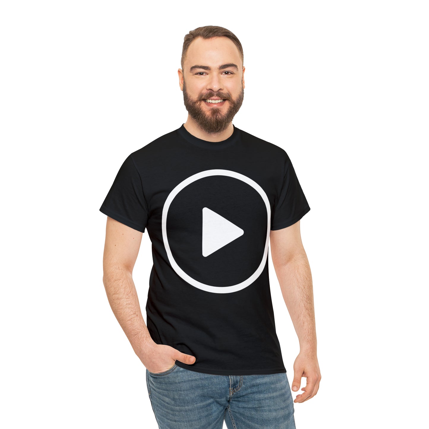 Play Button, Play On, Turn On, Play Icon, You Tube Play, Unisex Heavy Cotton Tee