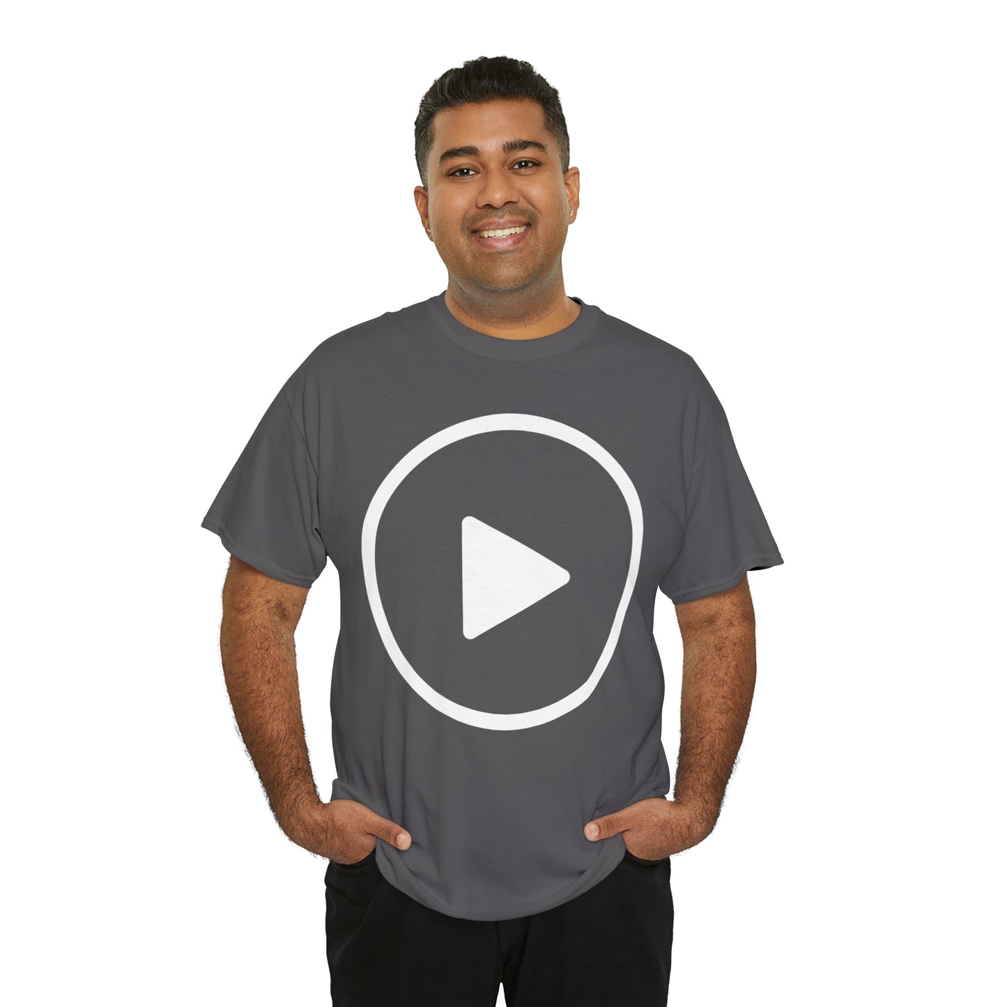 Play Button, Play On, Turn On, Play Icon, You Tube Play, Unisex Heavy Cotton Tee