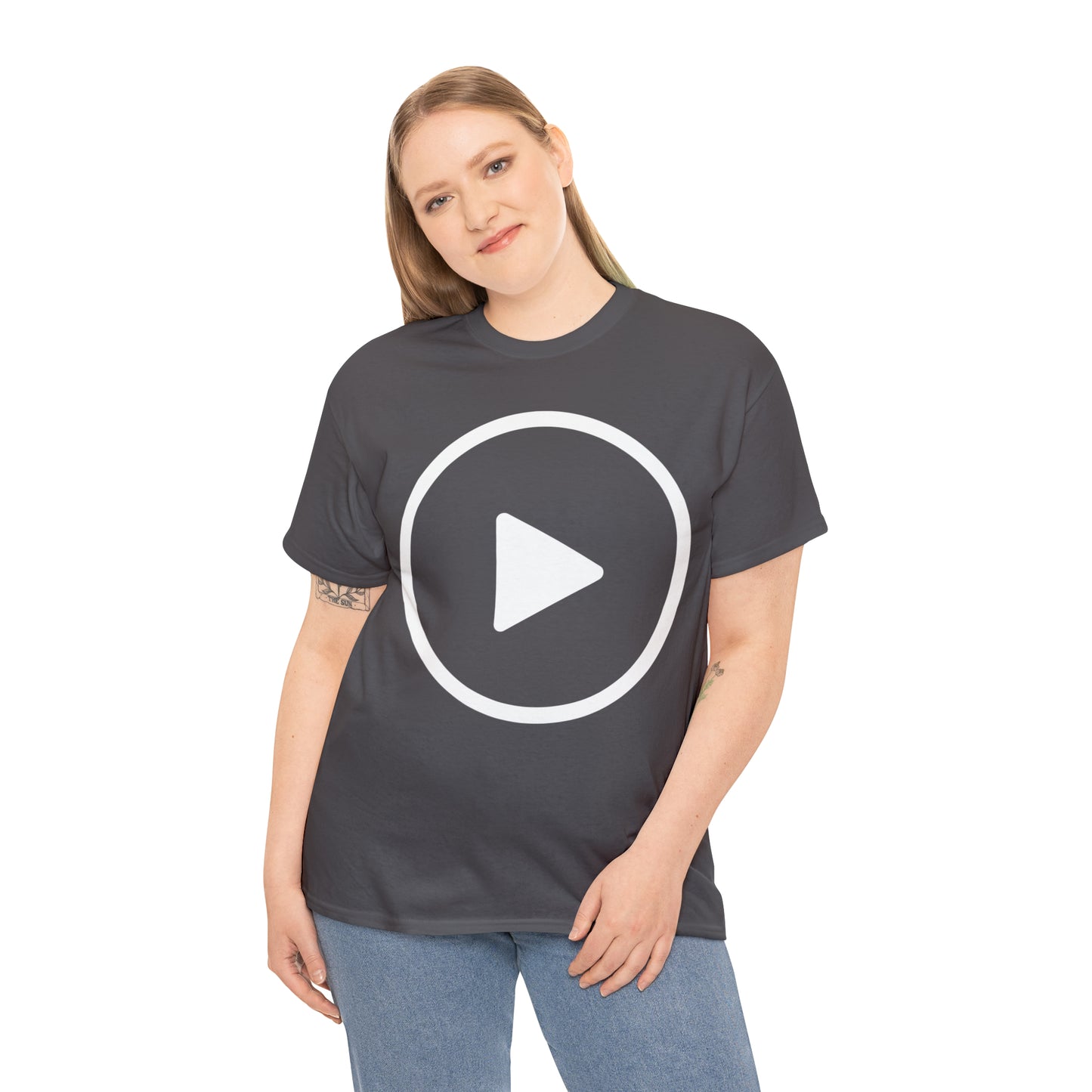 Play Button, Play On, Turn On, Play Icon, You Tube Play, Unisex Heavy Cotton Tee