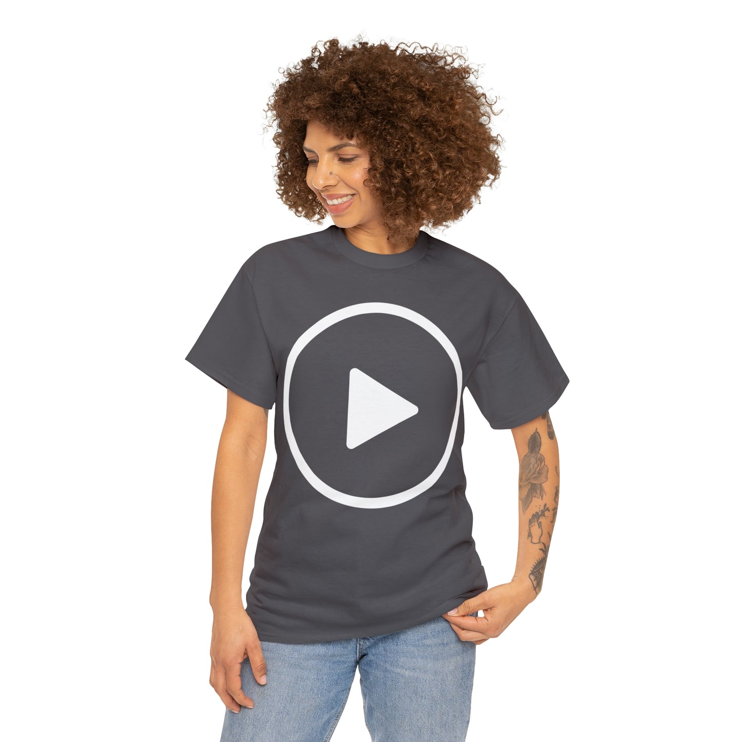 Play Button, Play On, Turn On, Play Icon, You Tube Play, Unisex Heavy Cotton Tee